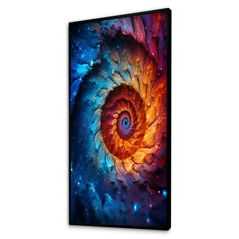 «Colorful Space Fractal Vortex I», impression d'art mural fractal, Cadre flottant noir, H 60 po x l 28 po x P 1,5 po