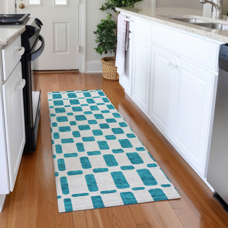 Premium Machine Washable Prisco Teal Rug, Runner 2'3" x 7'6"