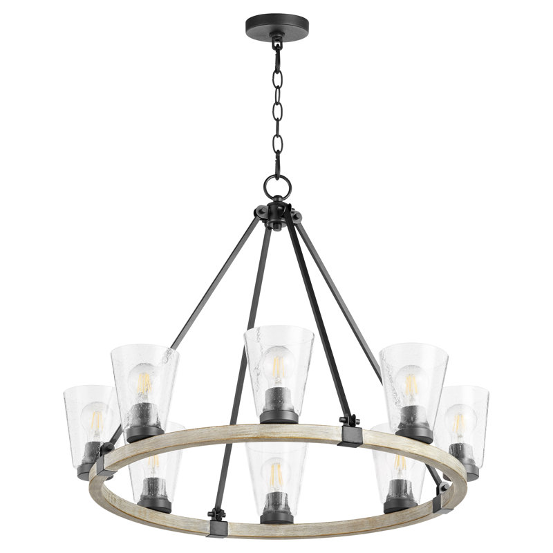 Bindera 8 - Light Dimmable Wagon Wheel Chandelier, Weathered Oak 