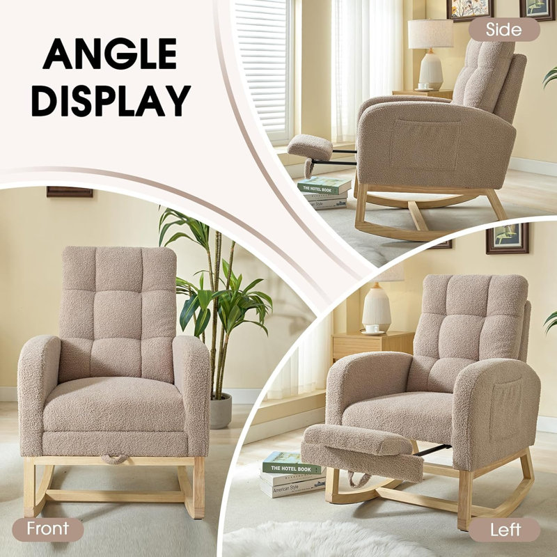 Chaise berçante ergonomique en velours côtelé avec repose-pieds