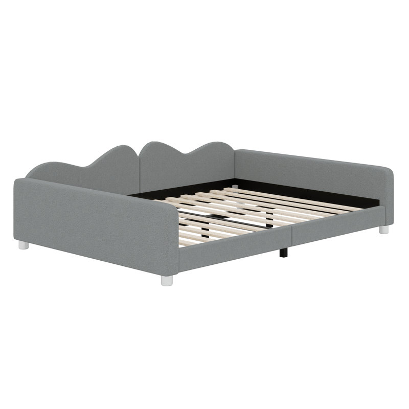 Upholstered Daybed With Cloud-Shaped Backrest, Gray