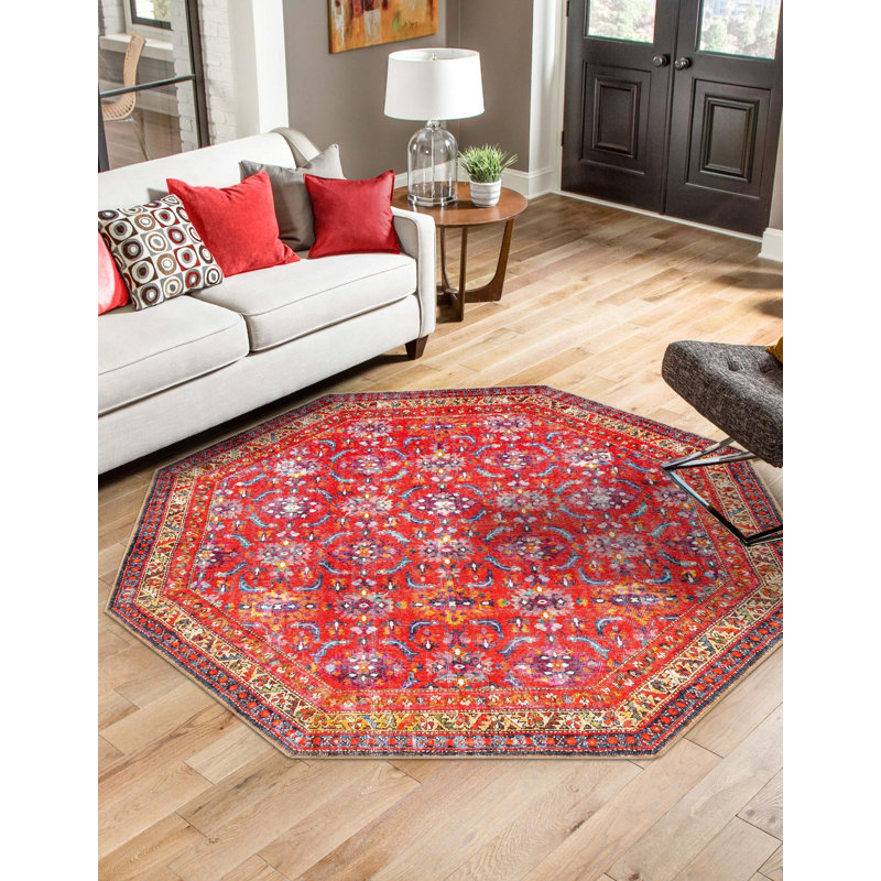 Tapis oriental rouge Ellizabeth, Octogone 7 pi 6 po