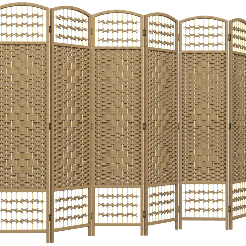 6 Panel Privacy Screen, Folding Room Divider 5.6', Wave Fiber Partition Wall, Natural Wood Placid For Living Room, Bedroom, Workspace Divider, 5.6' Reassuring Office Area