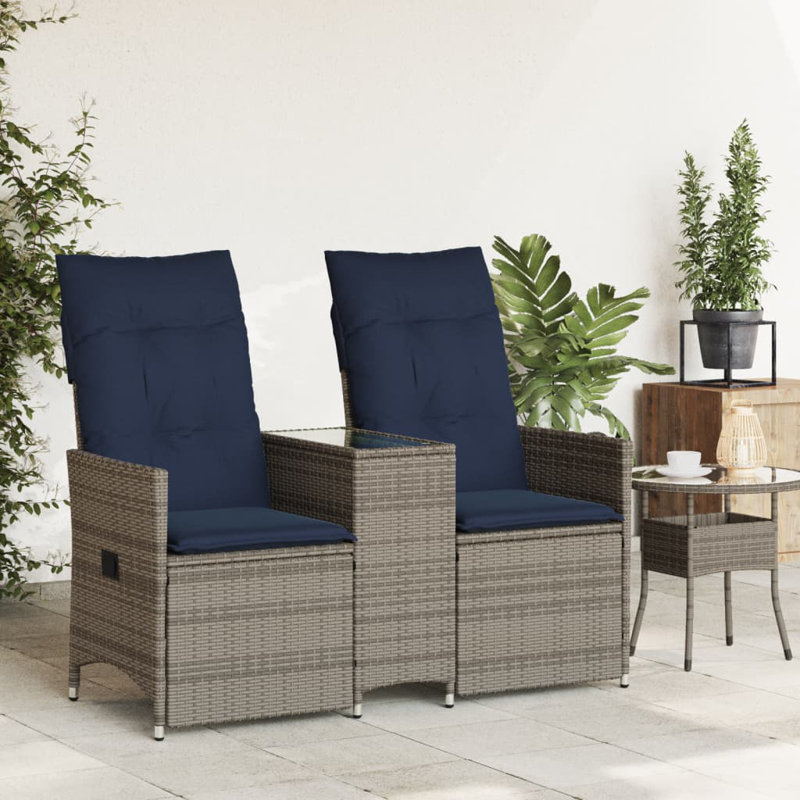Canapé de patio inclinable 2 places Vidaxl, Gris, Bleu