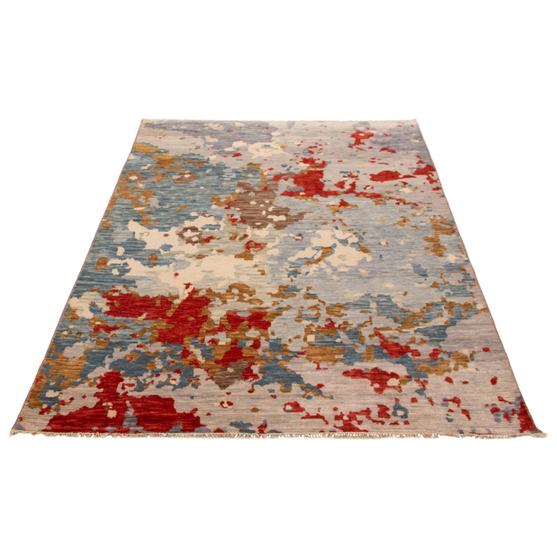 Tapis multicolore noué à la main de conception unique 6 pi 7 po x 10 pi 0 po One Of Kind