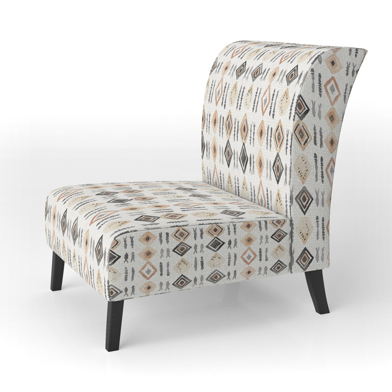 Fauteuil de chambre marocain - revêtement tribal boho orange, Pantoufle sans accoudoirs