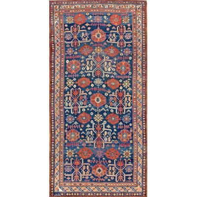 Tapis de couloir bleu antique en laine