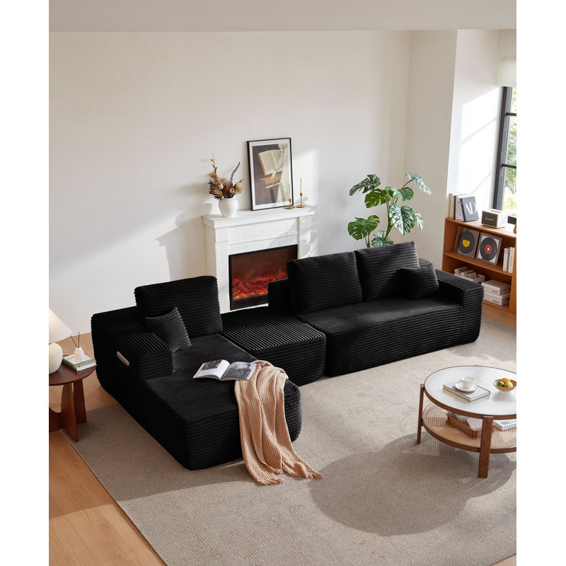 Canapé modulaire de 104 pouces avec méridienne en U et poches latérales, conception modulaire moderne, assise profonde, aucun assemblage requis