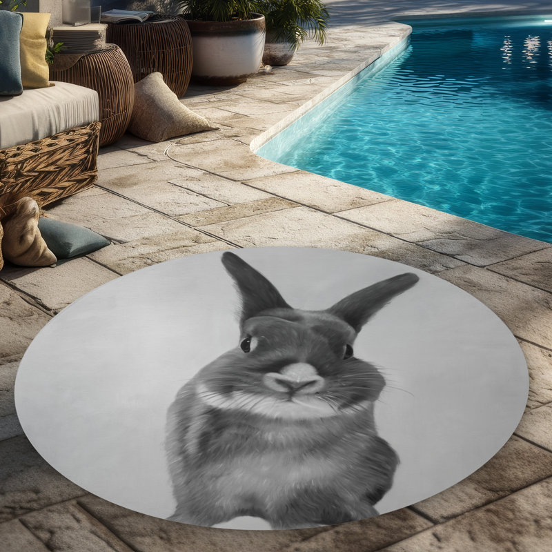 Funny Gray Rabbit - Hyperrealist Pets Round Outdoor Rug