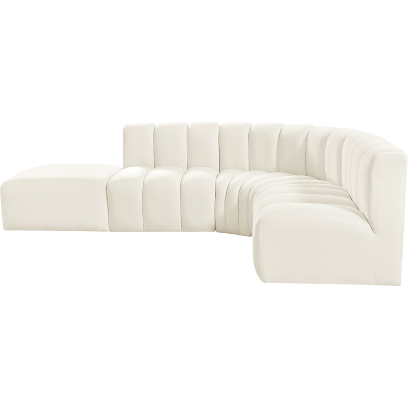 Isleen Upholstered Curved Sectional with Ottoman Reversible, Cream Velvet