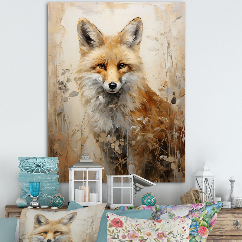Minimalism Fox Portrait In Forest, Wrapped Canvas, 44" H x 34" W x 1.5" D