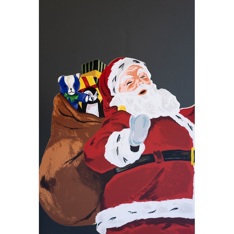 Père Noël en bois peint sur base