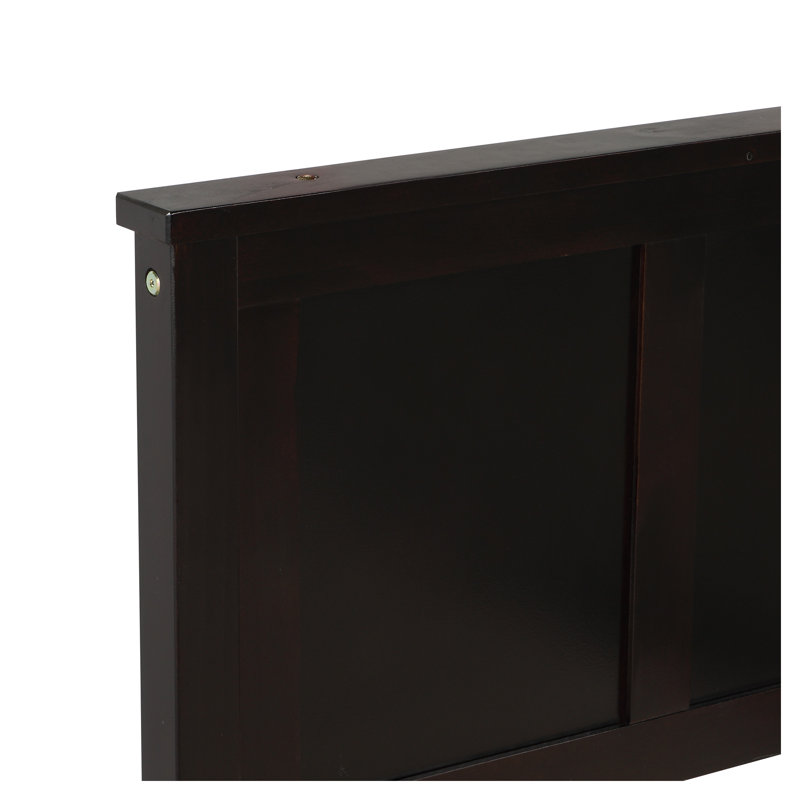 Lit plateforme simple avec tiroirs roulants et structure en bois massif au fini espresso