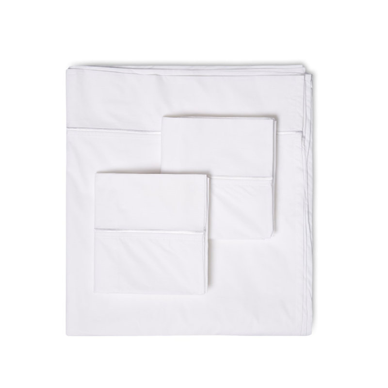 1000 Thread Count Single Stripe Embroidery Sheet Set, Twin Sheet Set + 1 Fitted Sheet + 1 Pillowcase, White