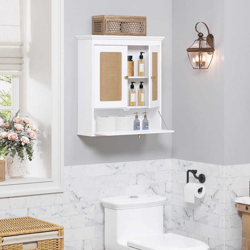 Modern Rattan Wall Cabinet Over Toilet