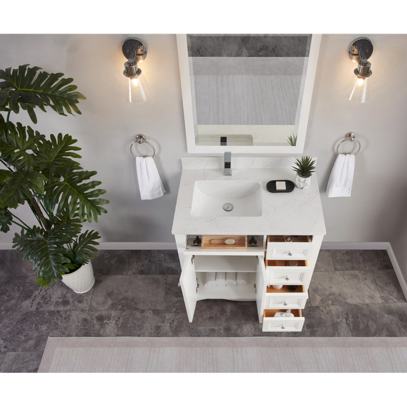 36" Solid Wood Sink Vanity  With 1' Artificial Stone Top, White