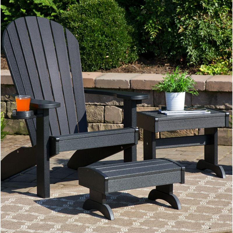 Chaise Adirondack en plastique avec repose-pieds / table Aatikah, Noir