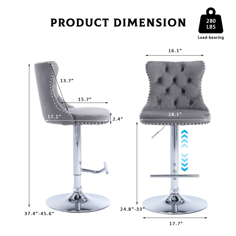 360°Swivel Adjustable Counter Height Bar Stools, 6, Gray, Sliver