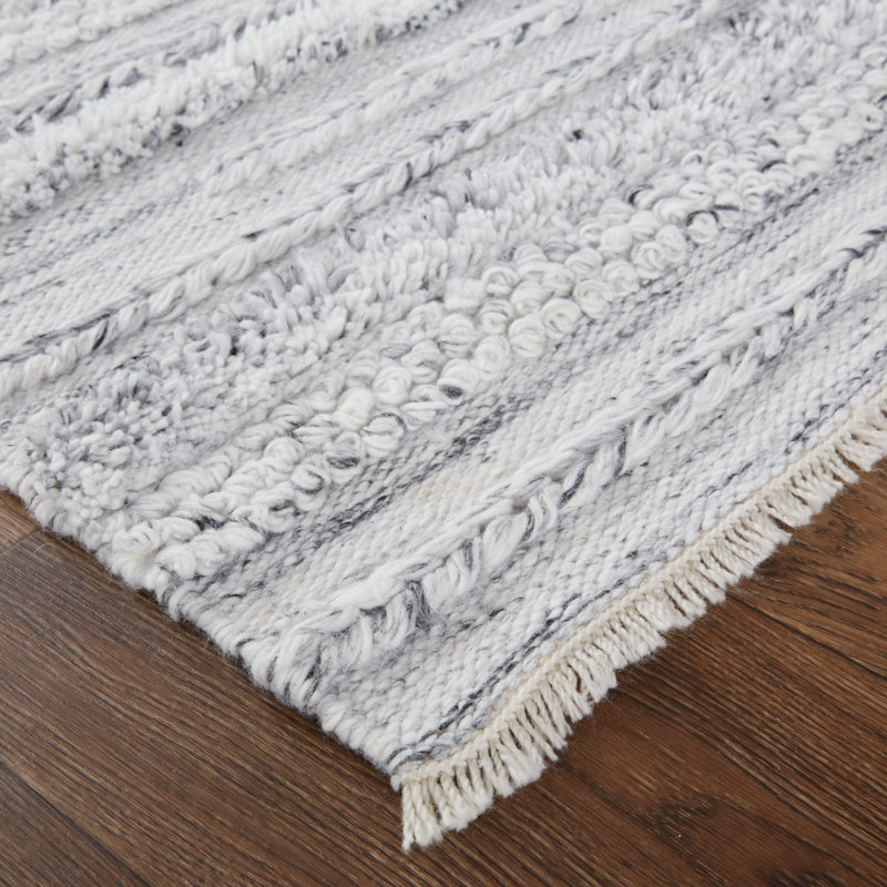 Tapis rayé ivoire / gris clair Alline, Rectangle de 10 pi x 14 pi
