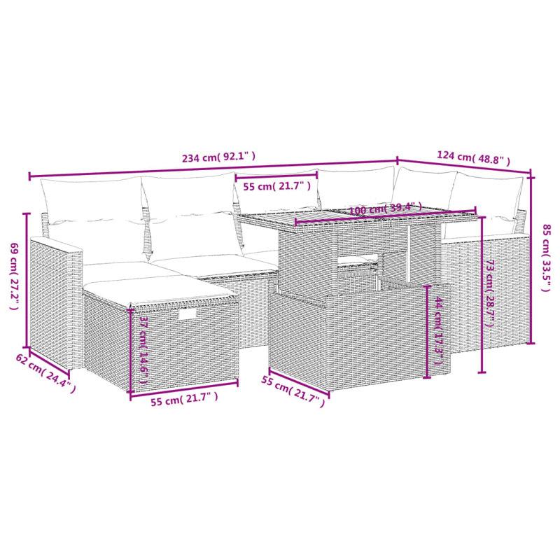 Ensemble de canapé de jardin modulaire en rotin PE 7 pièces Vidaxl
