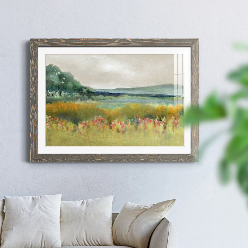 Printemps calme - peinture encadrée, Encadré gris, H 37,5 po x l 27,5 po x P 1,5 po