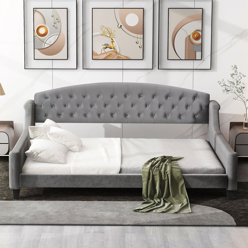 Modern Luxury Tufted Button Daybed, Twin with Durable Plywood Frame and Multifunctional Design for Versatile Use, Full