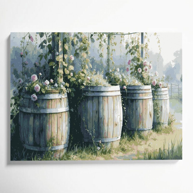 «Farm Rain Barrel», art mural sur toile gris, H 11 po x l 14 po