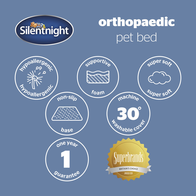 Silentnight Orthopaedic Luxury Pet Bed, 19cm H x 95cm W x 69cm D, Grey