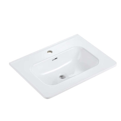 Lavabo de salle de bain en céramique blanc brillant 24 pouces - Lavabo intégré au design moderne et élégant, facile à nettoyer, finition durable, robinet et bonde non inclus