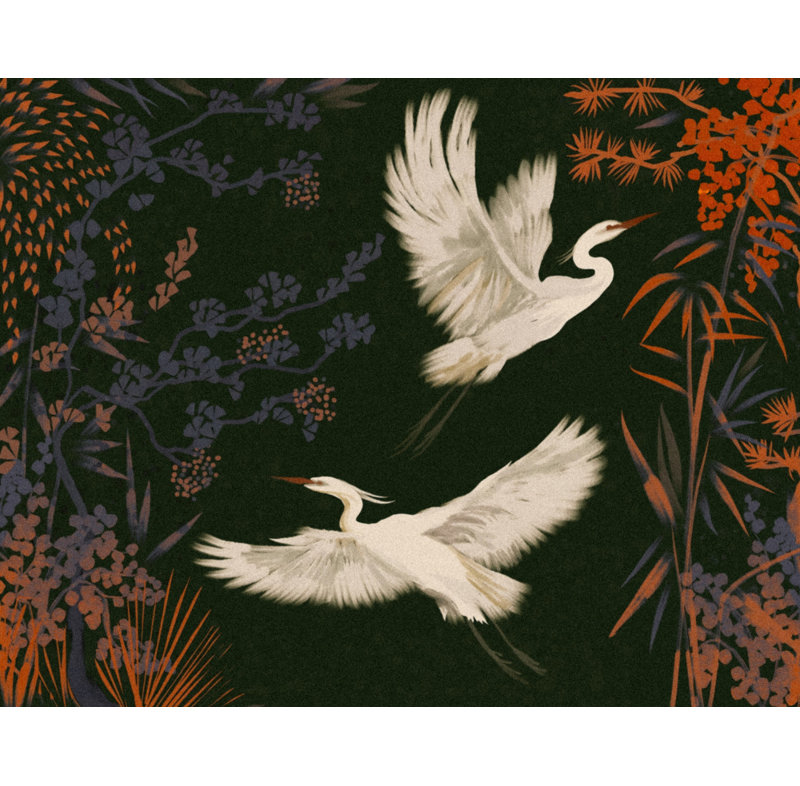 Elegant Egrets Flight by Josie George — Animal Wall Art, 18 × 12, Framed Canvas, Black