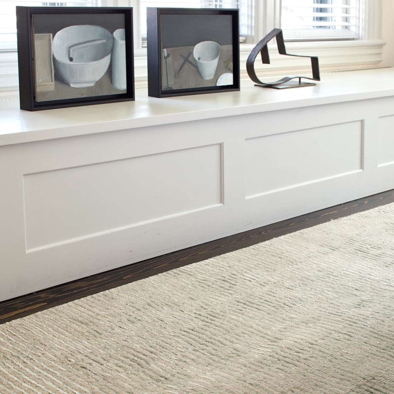 Cut Stripe Ocean Hand Knotted Viscose/Wool Rug, Rectangle 3' x 5'