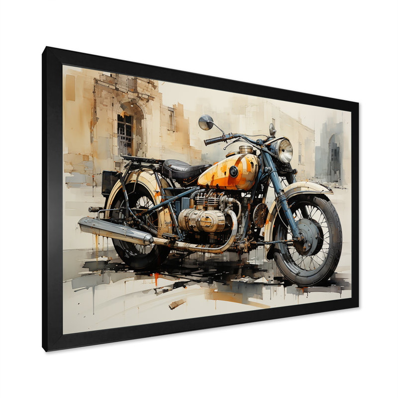 Souvenir de motocyclette rétro, H 12 po x l 20 po x P 1 po, Cadre simple noir