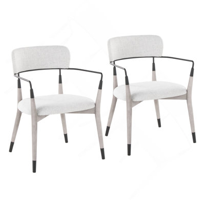 Chaise en bois brossé gris et tissu gris clair avec détails en métal - ensemble de 2
