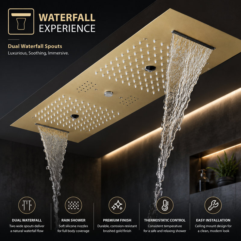 Thermostatic All-In-One Kit with Rough in-Valve, Brushed Gold