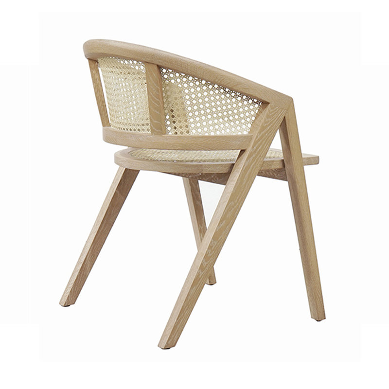 Contemporary Matte White Lacquer Wood & Cane Armchair