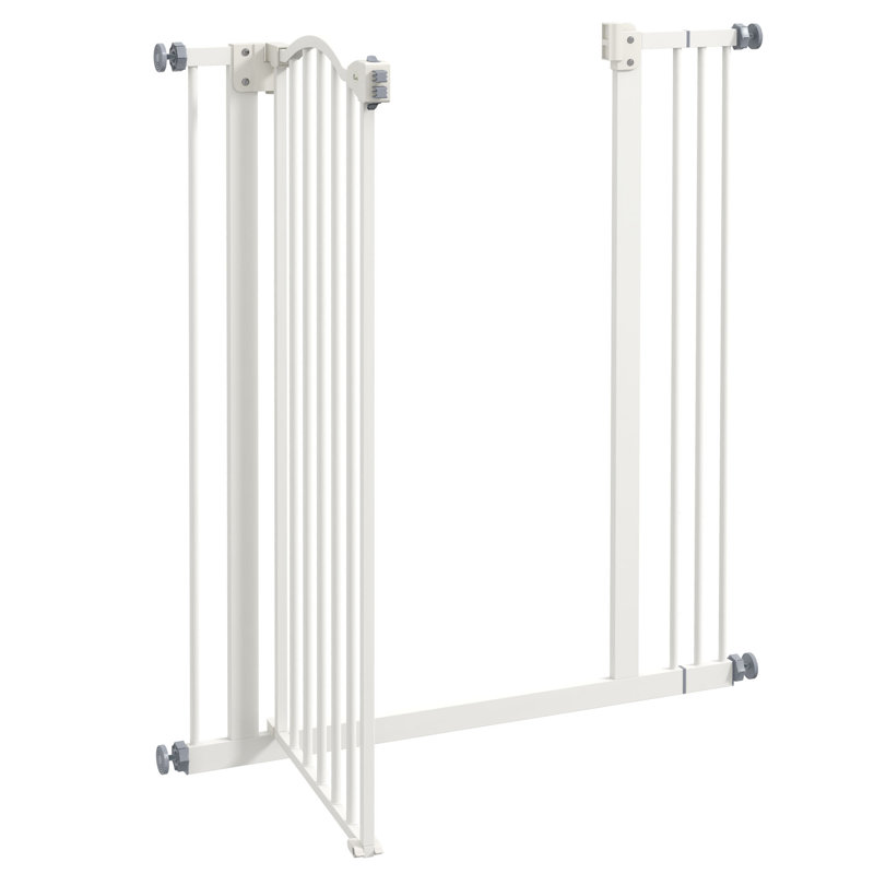 Pressure Mounted Pet Gate With Door, White, 94" H x 87" W x 3.5 " D