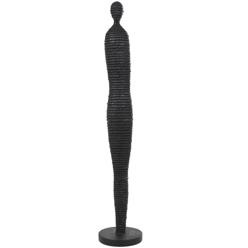 Black Polystone Tall Slim Figure People Decorative Sculpture with Ribbed Body and Glitter Accents, 43.2" H x 8" W x 8" D