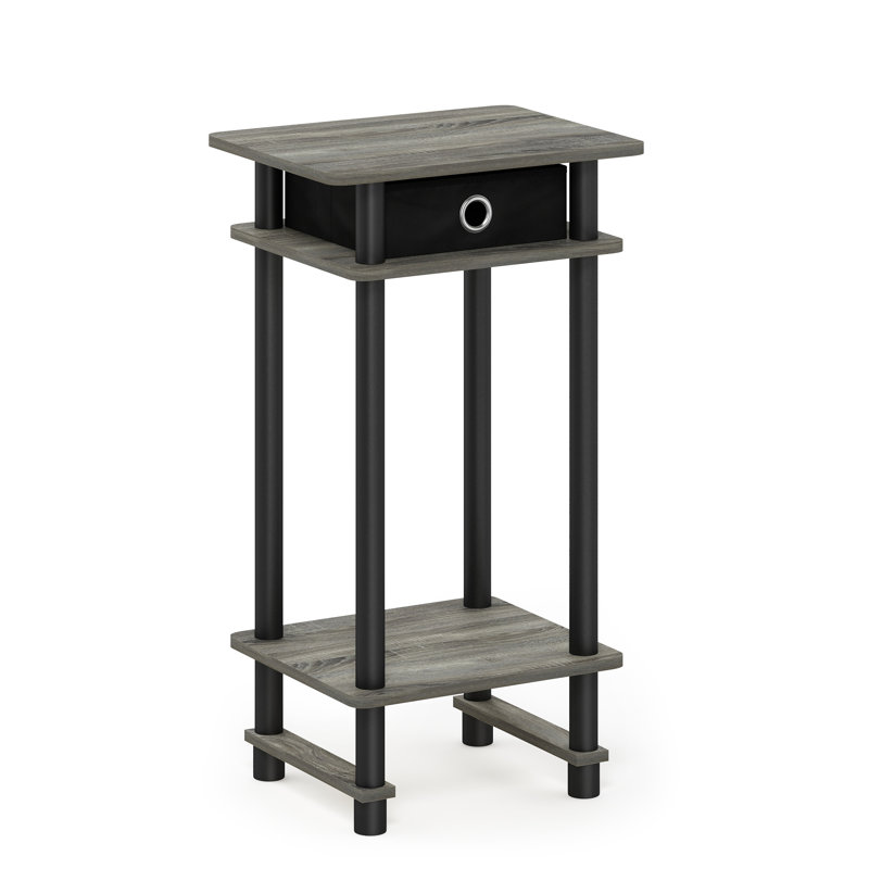 Chrisley Side Table with Fabric Bin Drawer, Set of 2, French Oak Grey/Black/Black