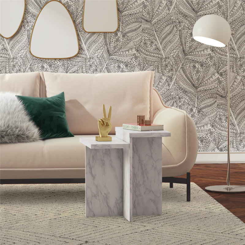 Brielle White Faux Marble Rectangular End Table