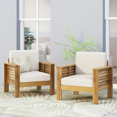 Ensemble de 2 fauteuils club d'extérieur en bois d'acacia, durables et élégants pour se détendre dans les jardins et les balcons