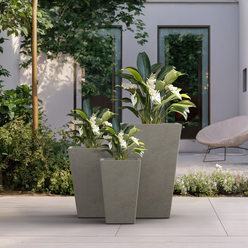 Ensemble de 3 grandes pots de fleurs d'intérieur / d'extérieur carrés 24 po, 18,5 po et 16 po, Jaune pâle