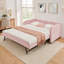 Lit de jour double rembourré Elowavelle de 82 po avec lit gigogne escamotable, tissu vichy et poches de rangement latérales-1968575306