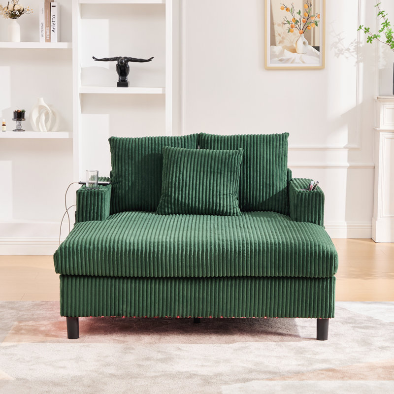   Canapé inclinable moderne en velours côtelé surdimensionné avec assise profonde, 3 coussins, charge USB, bande lumineuse à DEL RVB, porte-gobelet, poche latérale - convient au salon et à la chambre à coucher
