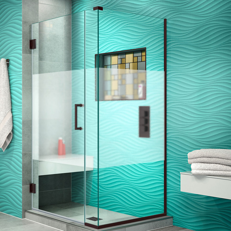 Cabine de douche rectangulaire sans cadre l 34 po x P 30,38 po x H 72 po Unidoor Plus, Bronze huilé