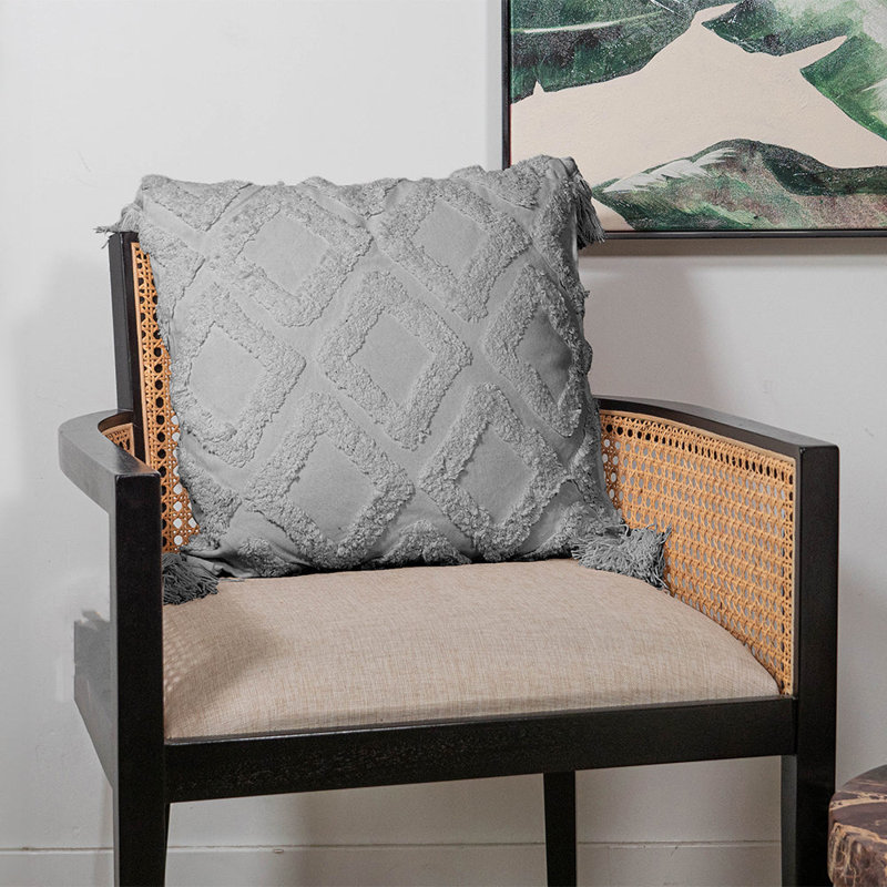  Throw Pillow, Gray/Tassels