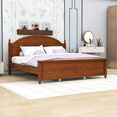 Wooden Platform Bed with Arched Headboard