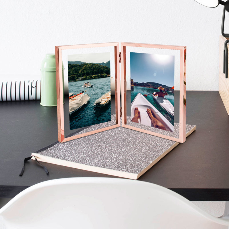 Hinged Floating Metal Frame with Real Glass, Rose Gold, 8" x 10"