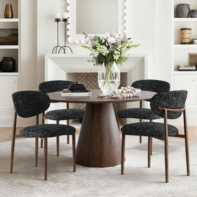 Mid-Century Modern Upholstered Dining Chairs with Wood-Grain Metal Legs by Corrigan Studio