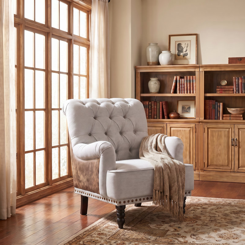 Erithon 31.5" Wide Upholstered Wingback Accent Chair, Light Grey Performance Basketweave