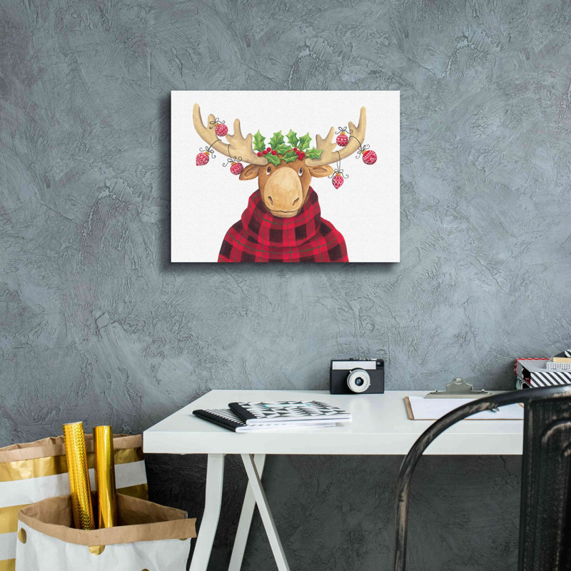 «Christmas Moose» par Diane Kater, estampe numérique sur toile, H 12 po x l 16 po x P 0,75 po